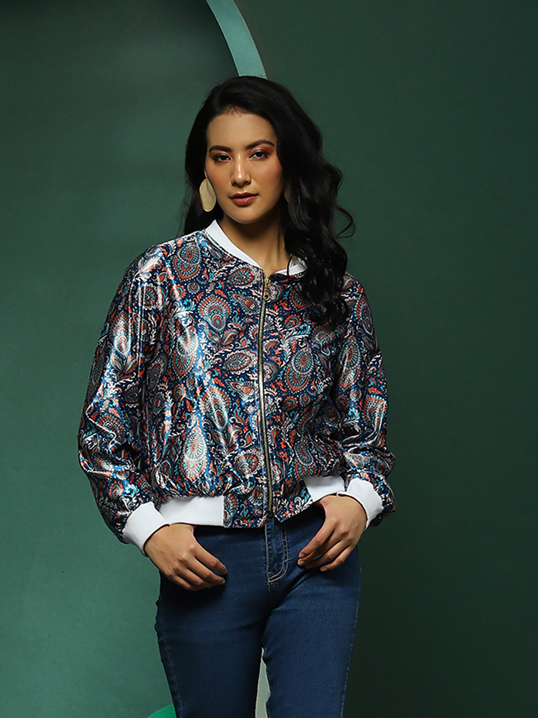 Blue Ethnic Motifs Jacket - Elganza
