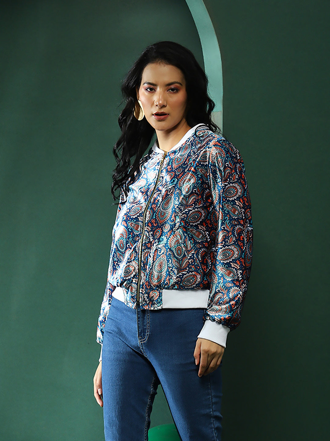 Blue Ethnic Motifs Jacket - Elganza
