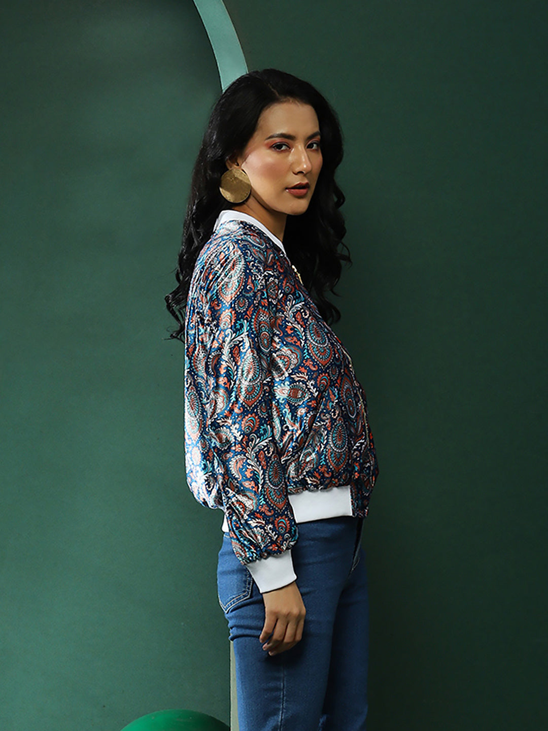 Blue Ethnic Motifs Jacket - Elganza