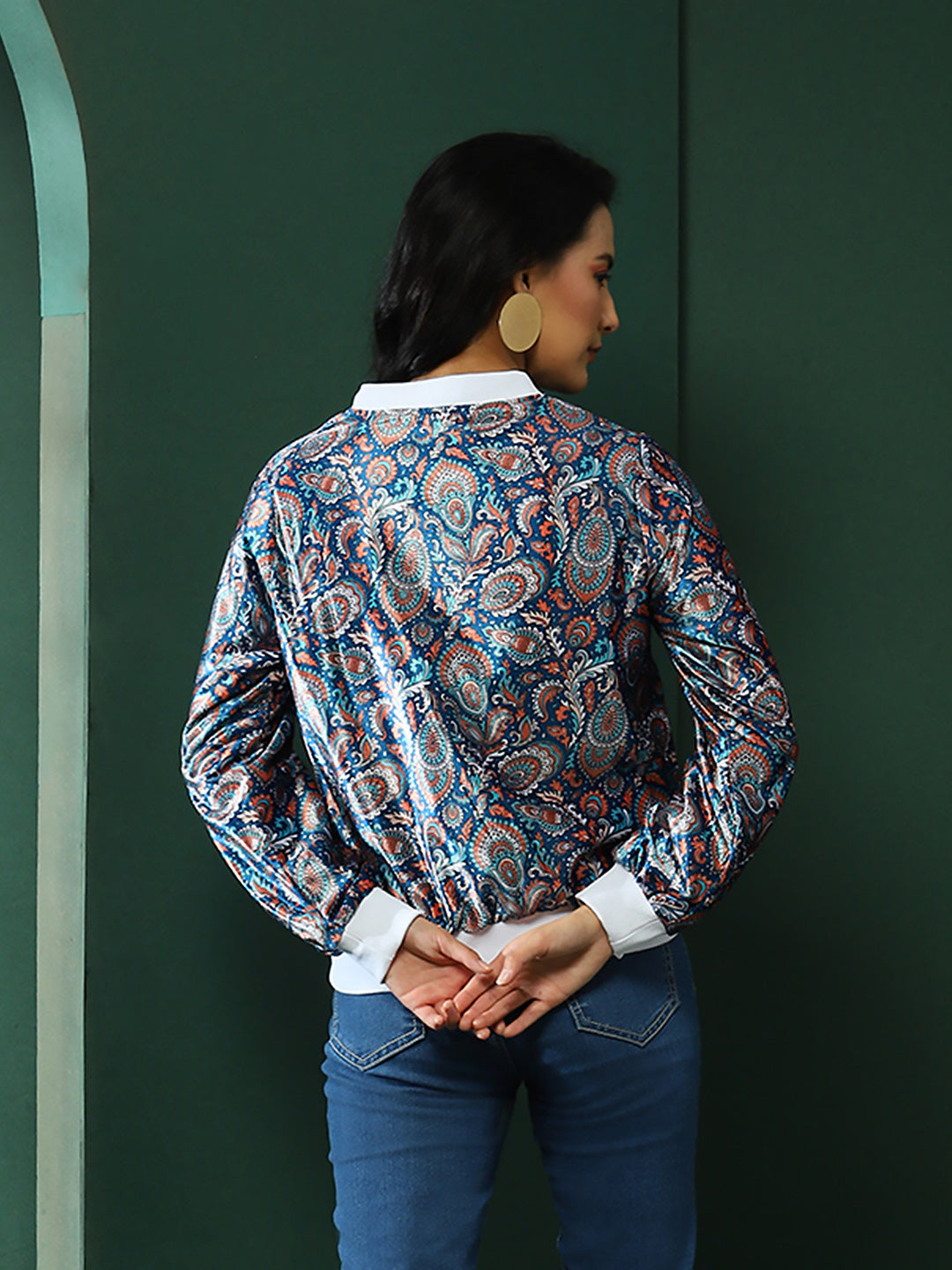 Blue Ethnic Motifs Jacket - Elganza
