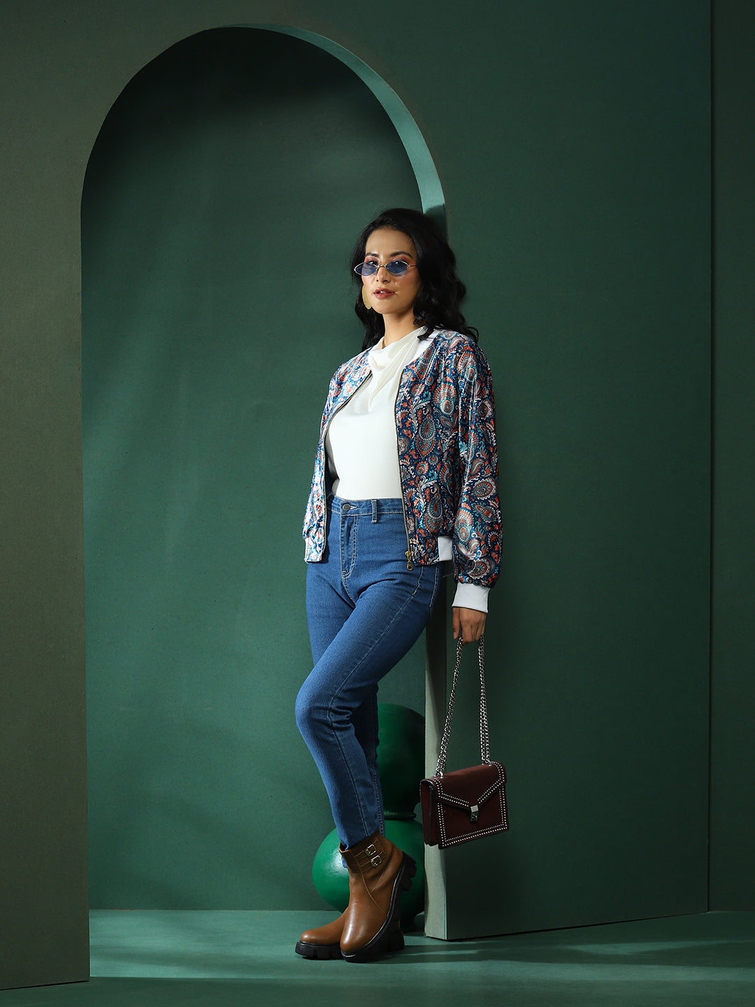 Blue Ethnic Motifs Jacket - Elganza