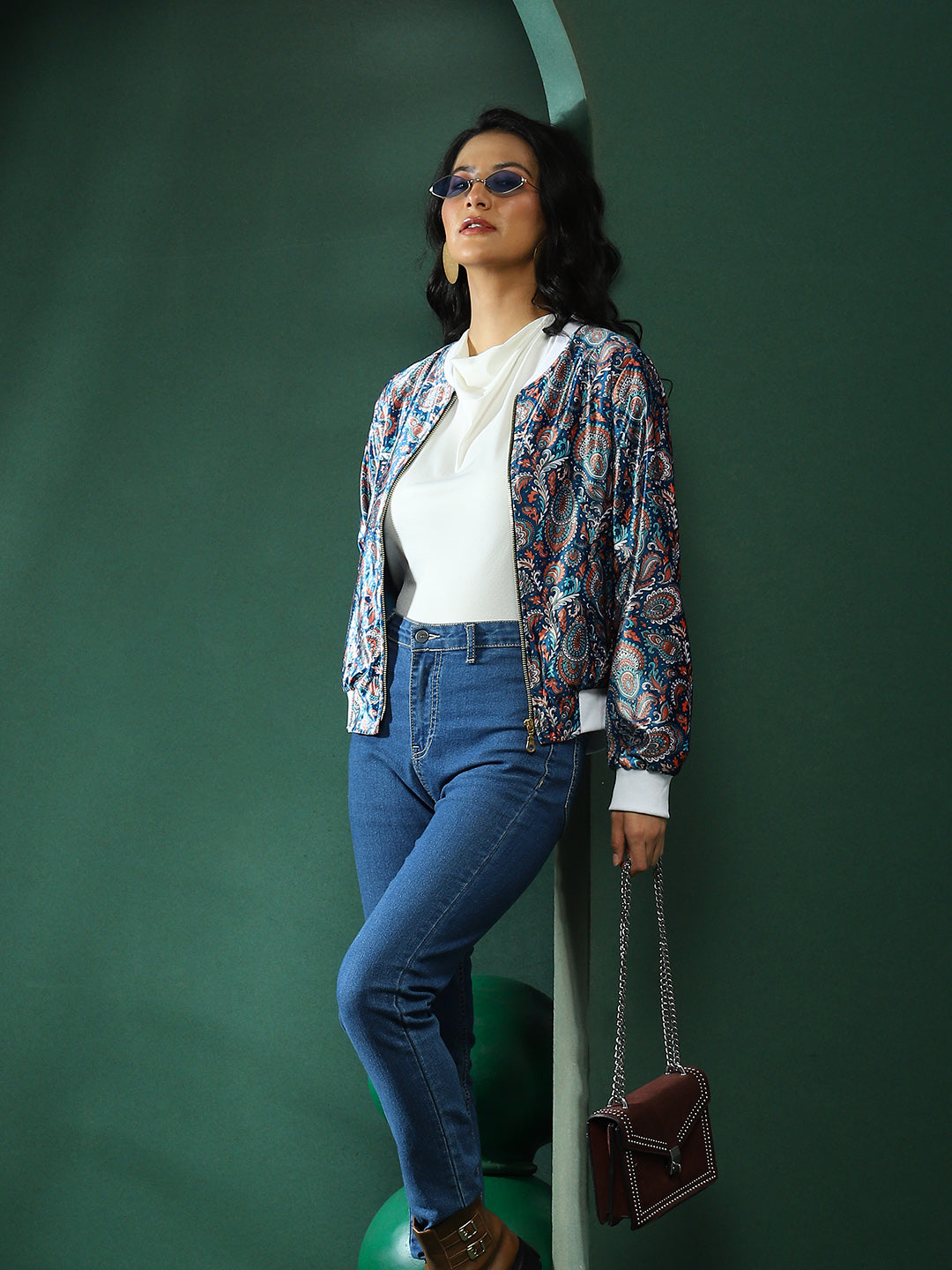 Blue Ethnic Motifs Jacket - Elganza