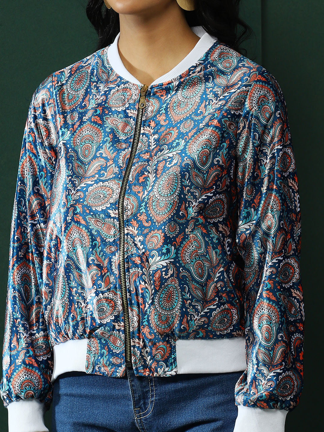 Blue Ethnic Motifs Jacket - Elganza