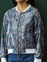 Blue Ethnic Motifs Jacket - Elganza