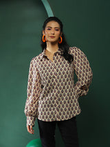 Cream Floral Print Shirt - Elganza