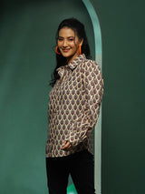 Cream Floral Print Shirt - Elganza