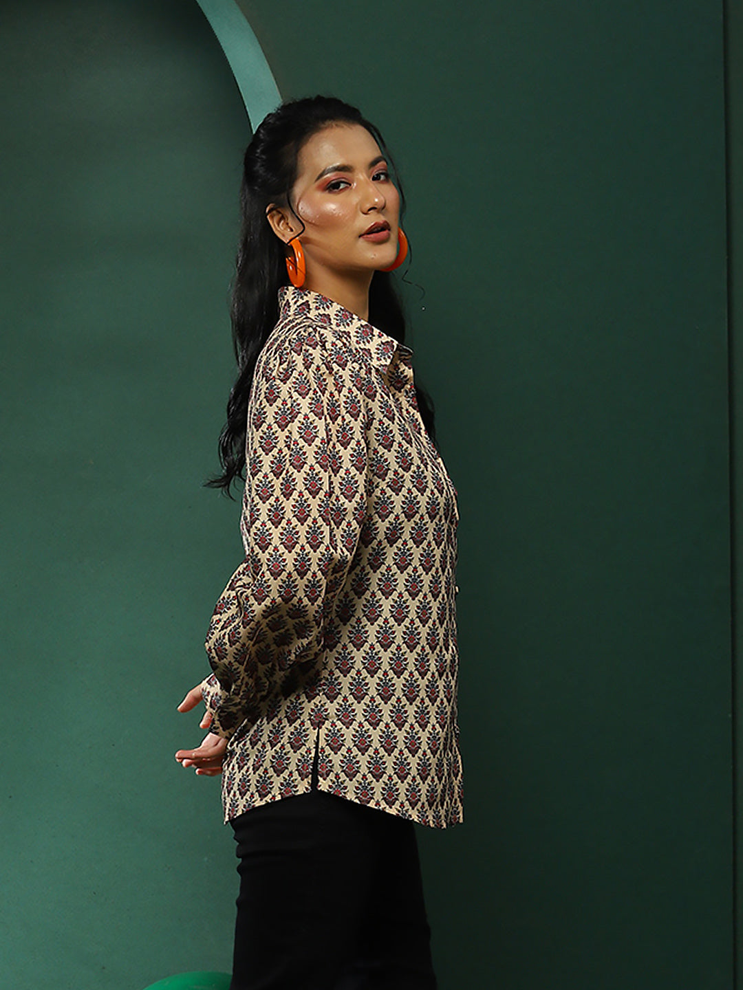 Cream Floral Print Shirt - Elganza