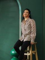 Cream Floral Print Shirt - Elganza