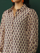 Cream Floral Print Shirt - Elganza