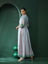 Blue Pichwai Print Box Pleated Maxi Dress - Elganza