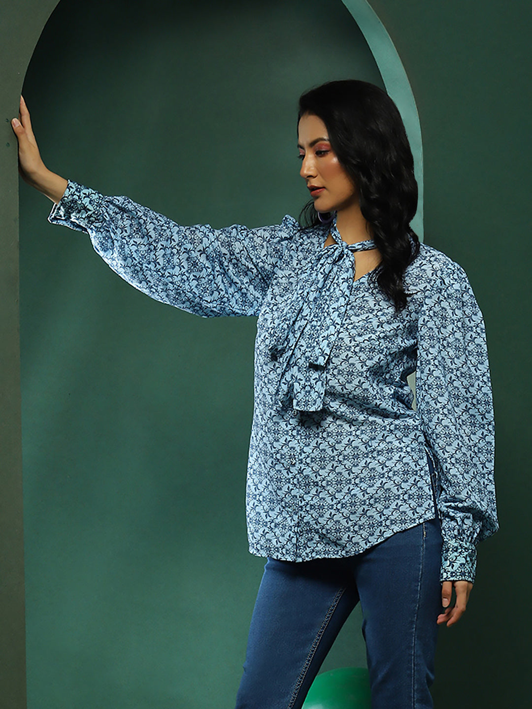 Blue Ethnic Motifs Shirt - Elganza