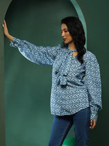 Blue Ethnic Motifs Shirt - Elganza
