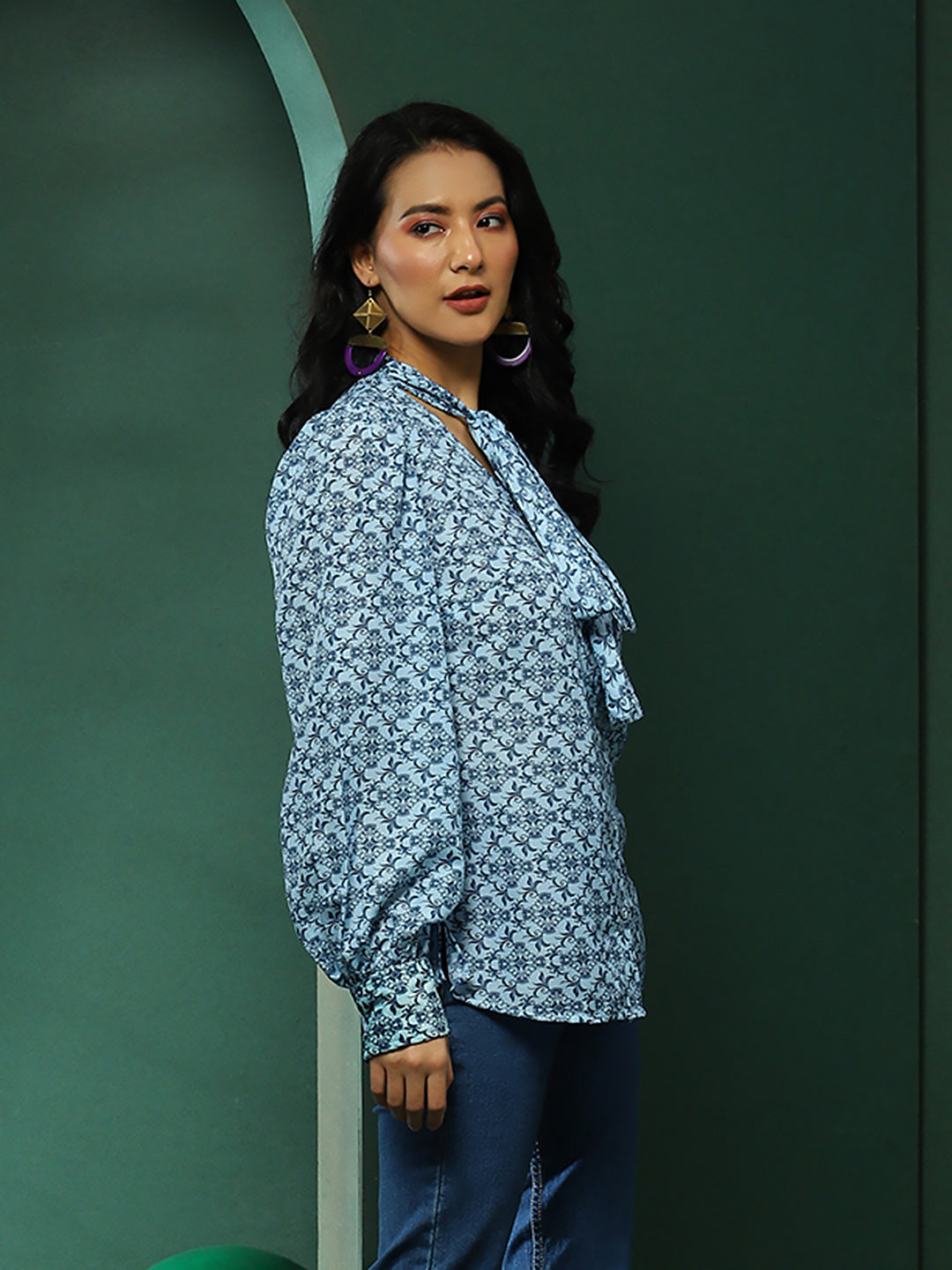 Blue Ethnic Motifs Shirt - Elganza
