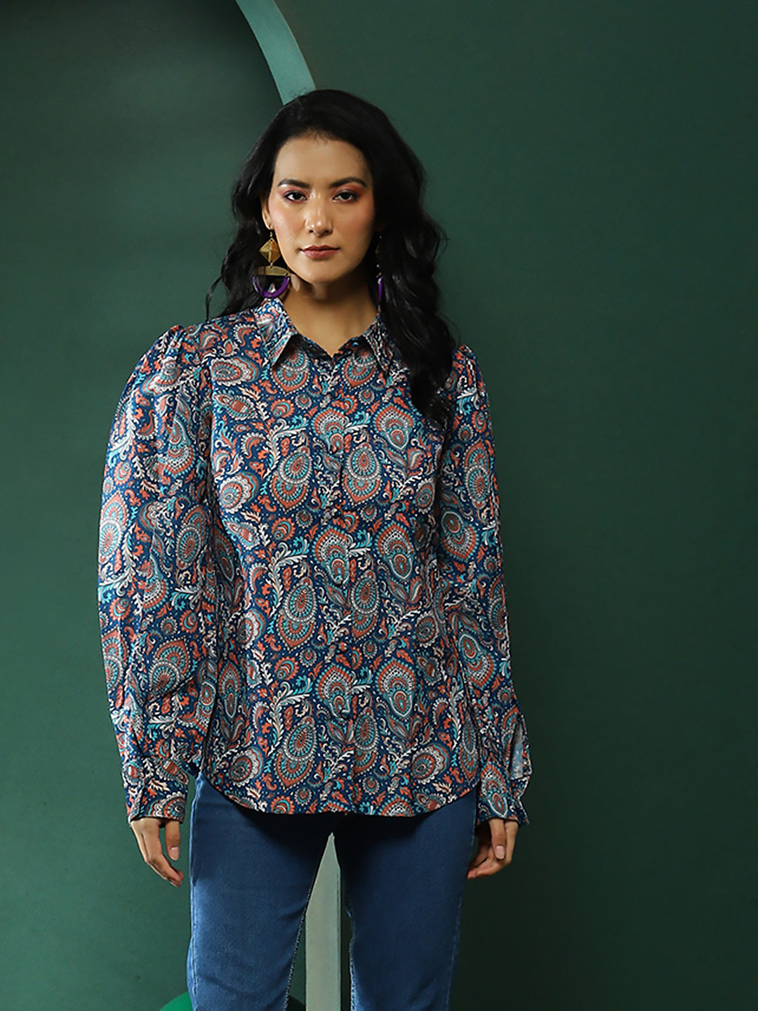 Blue Ethnic Motifs Shirt - Elganza