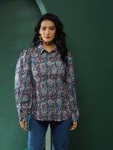 Blue Ethnic Motifs Shirt - Elganza