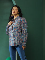 Blue Ethnic Motifs Shirt - Elganza