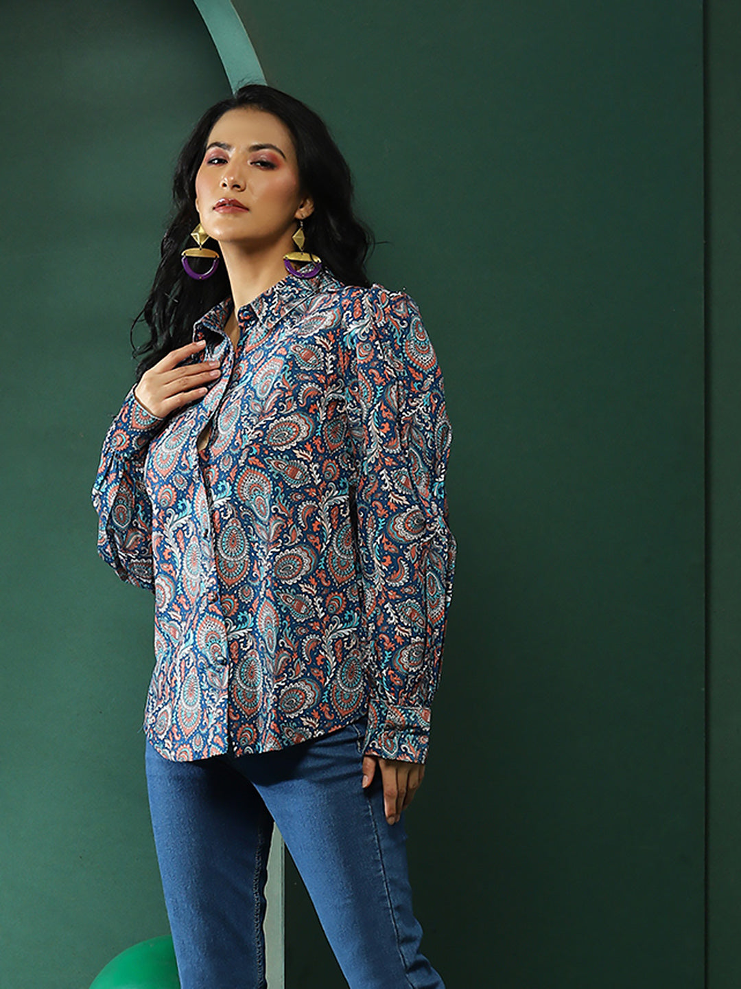 Blue Ethnic Motifs Shirt - Elganza