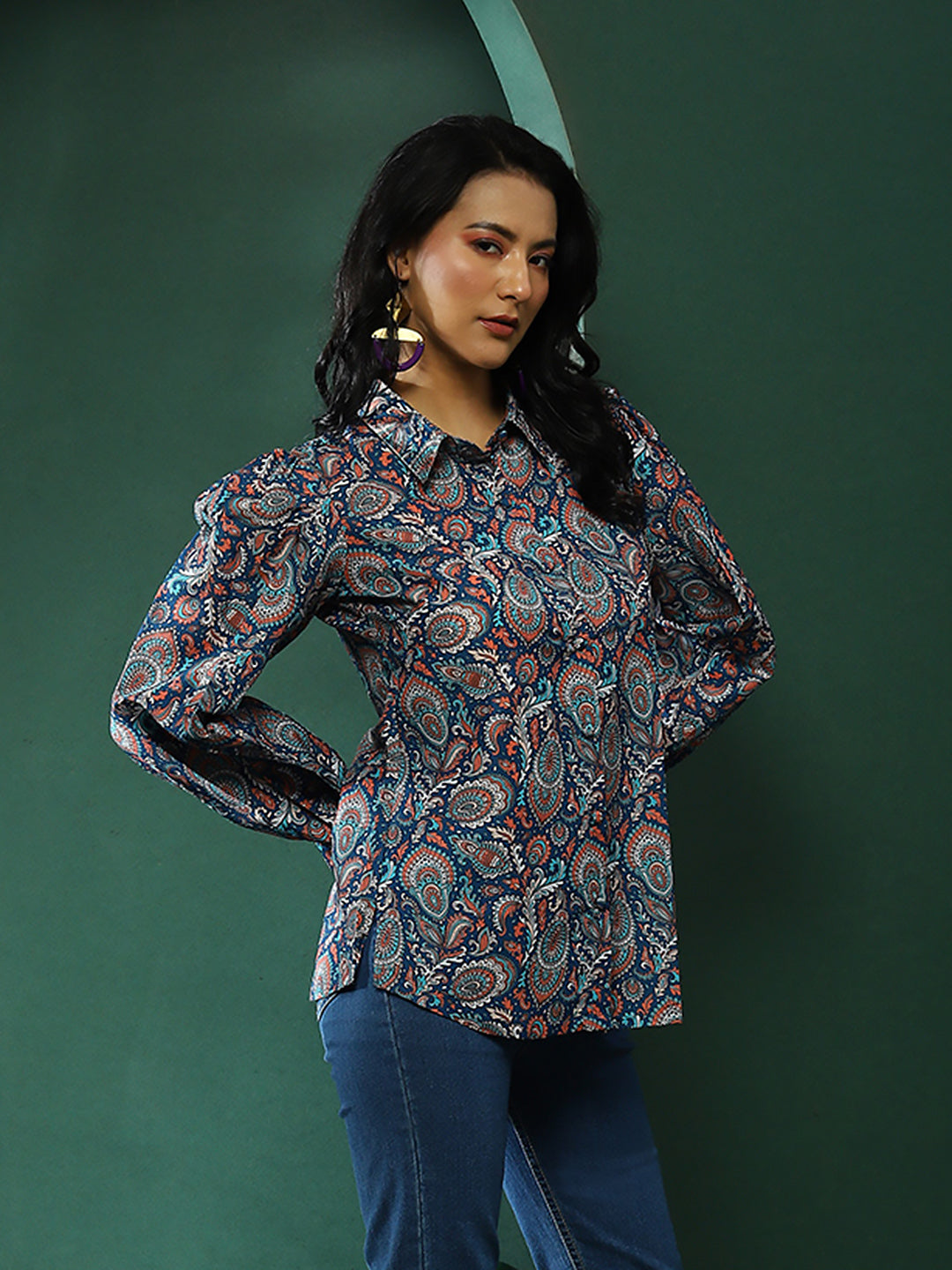 Blue Ethnic Motifs Shirt - Elganza