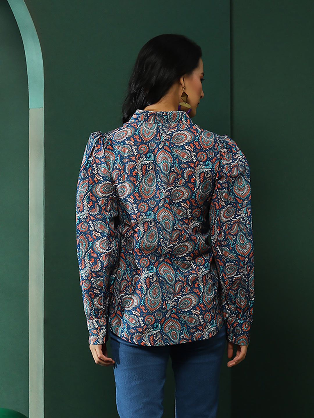 Blue Ethnic Motifs Shirt - Elganza