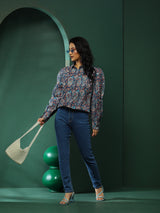 Blue Ethnic Motifs Shirt - Elganza