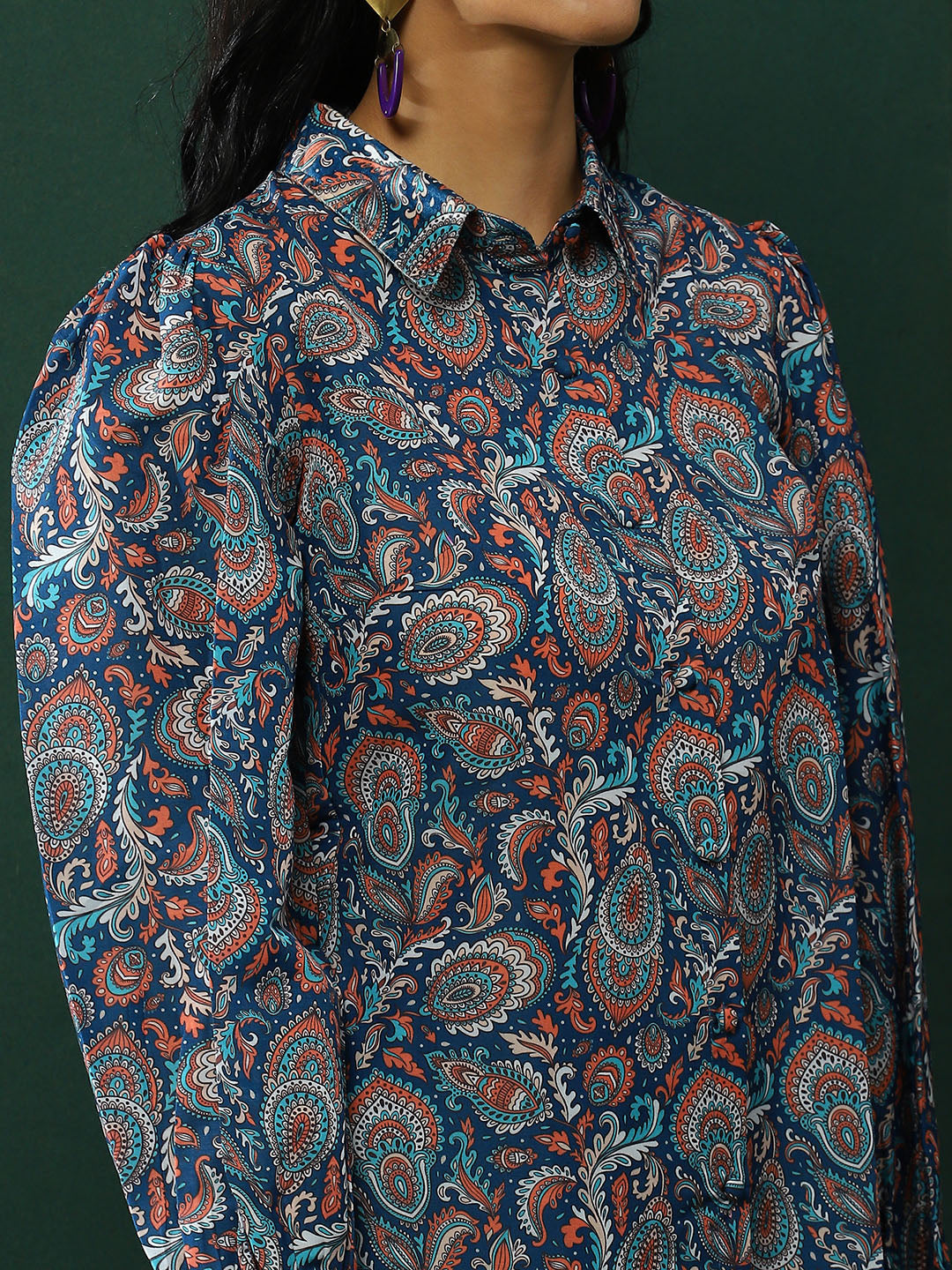 Blue Ethnic Motifs Shirt - Elganza