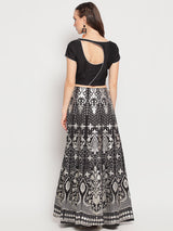 Black Foil Print Lehenga Choli With Dupatta - Elganza