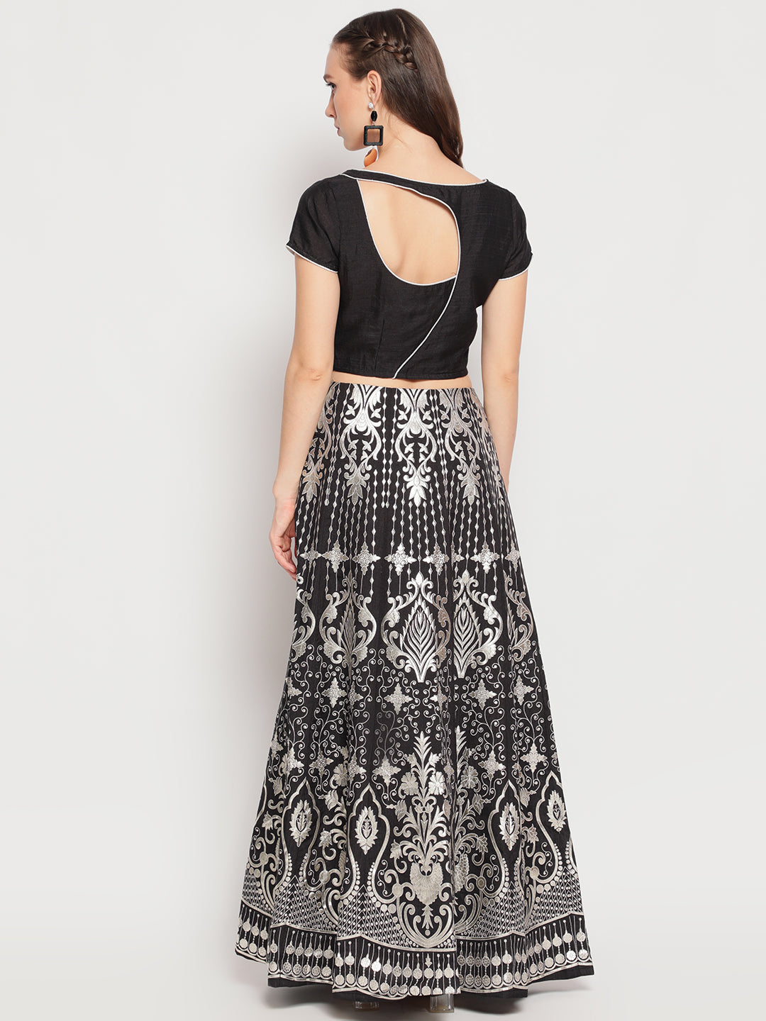 Black Foil Print Lehenga Choli With Dupatta - Elganza