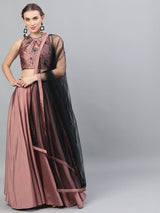 Mauve Flock Print Lehenga Choli With Dupatta - Elganza