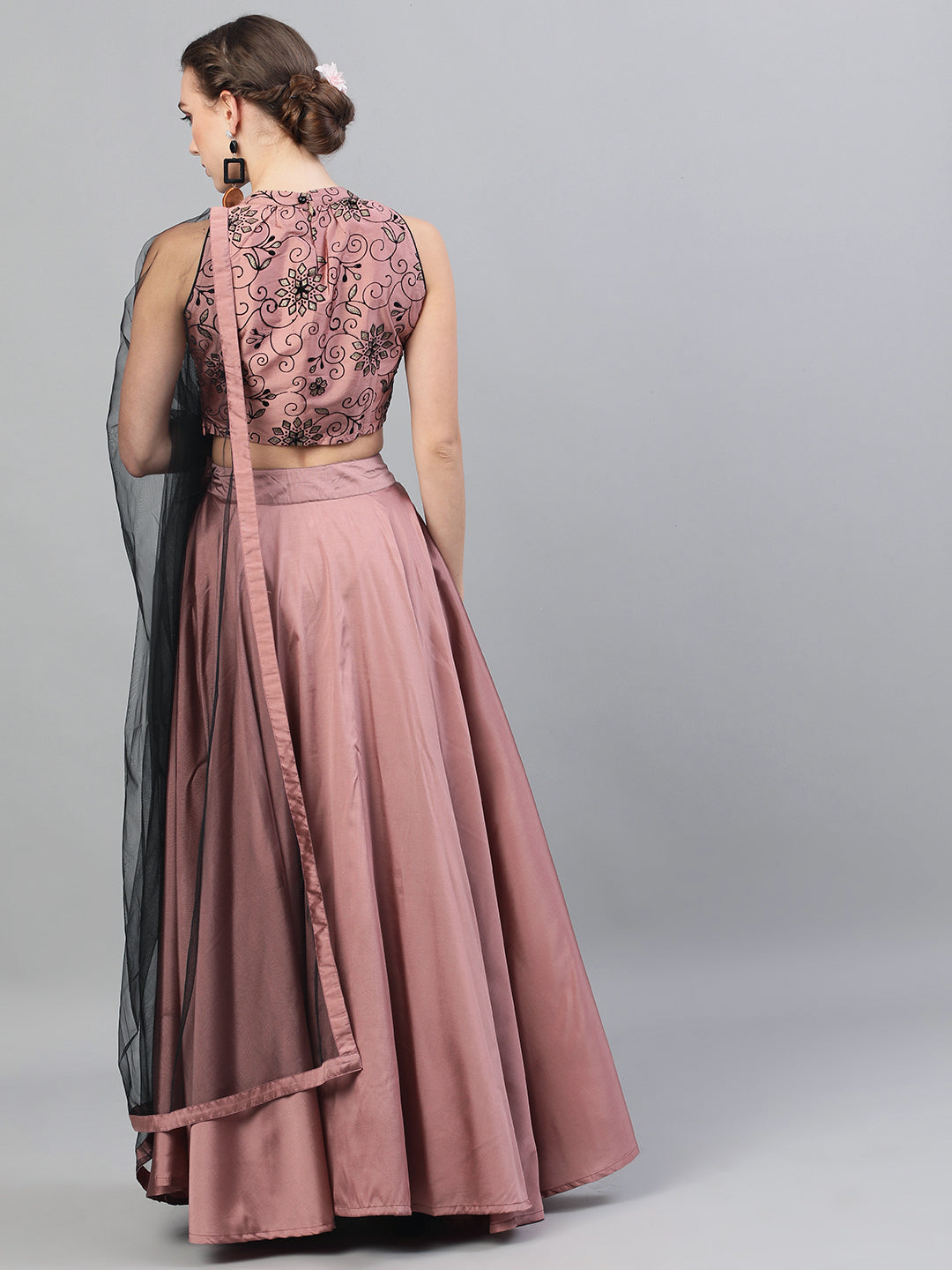 Mauve Flock Print Lehenga Choli With Dupatta - Elganza