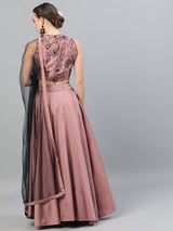 Mauve Flock Print Lehenga Choli With Dupatta - Elganza