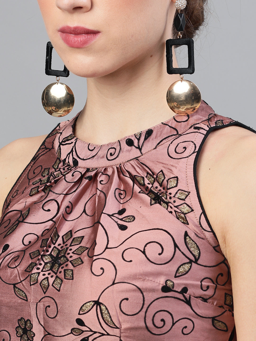 Mauve Flock Print Lehenga Choli With Dupatta - Elganza