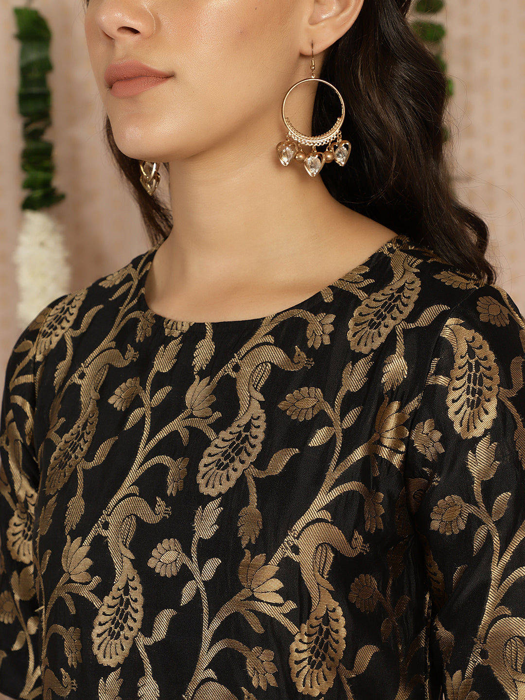Black Jacquard Kurta Palazzo With Dupatta - Elganza