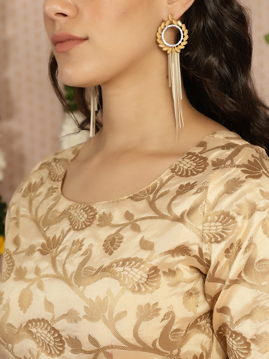 Peach Jacquard Lehenga Choli With Dupatta - Elganza