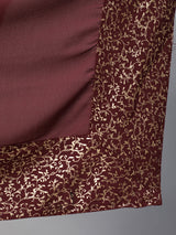 Burgundy Foil Printed Saree With Blouse - Elganza