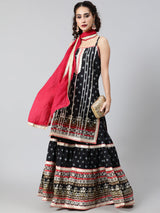 Black Printed Kurta Sharara With Dupatta - Elganza