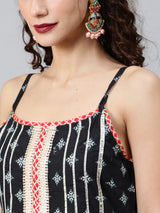 Black Printed Kurta Sharara With Dupatta - Elganza