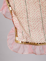 Cream & Peach Floral Print Kurta Sharara With Dupatta - Elganza