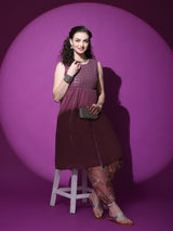 Burgundy Mirror Work Kurta With Balloon Palazzo - Elganza