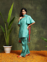 Green Bandhani Print Kurta Palazzo With Dupatta - Elganza