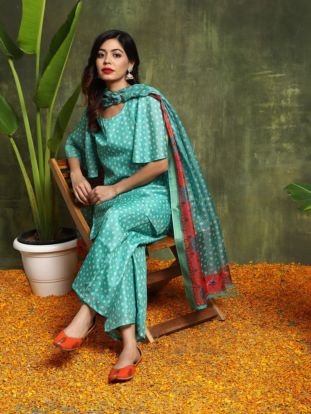 Green Bandhani Print Couple Combo - Elganza