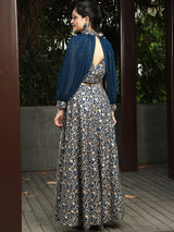 Blue Lehenga Choli With Cape Sleeves - Elganza