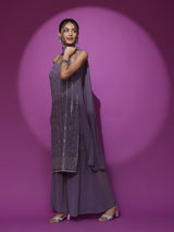 Lavender Sequin Kurta Sharara With Dupatta - Elganza