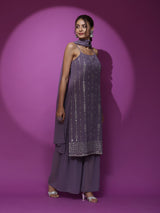 Lavender Sequin Kurta Sharara With Dupatta - Elganza