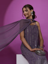 Lavender Sequin Kurta Sharara With Dupatta - Elganza