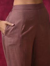 Rust Woven Designed Kurta Palazzo With Dupatta - Elganza