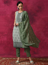 Olive Schiffle Work Kurta Pant With Dupatta - Elganza