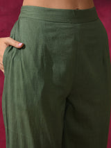 Olive Schiffle Work Kurta Pant With Dupatta - Elganza
