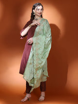 Brown Sequin A-Line Kurta Pant With Dupatta - Elganza