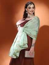 Brown Sequin A-Line Kurta Pant With Dupatta - Elganza