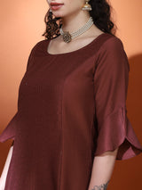 Brown Sequin A-Line Kurta Pant With Dupatta - Elganza